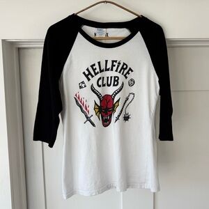 Stranger Things Hellfire Club Tee Women’s Small Kids Large XL Raglan T-Shirt
